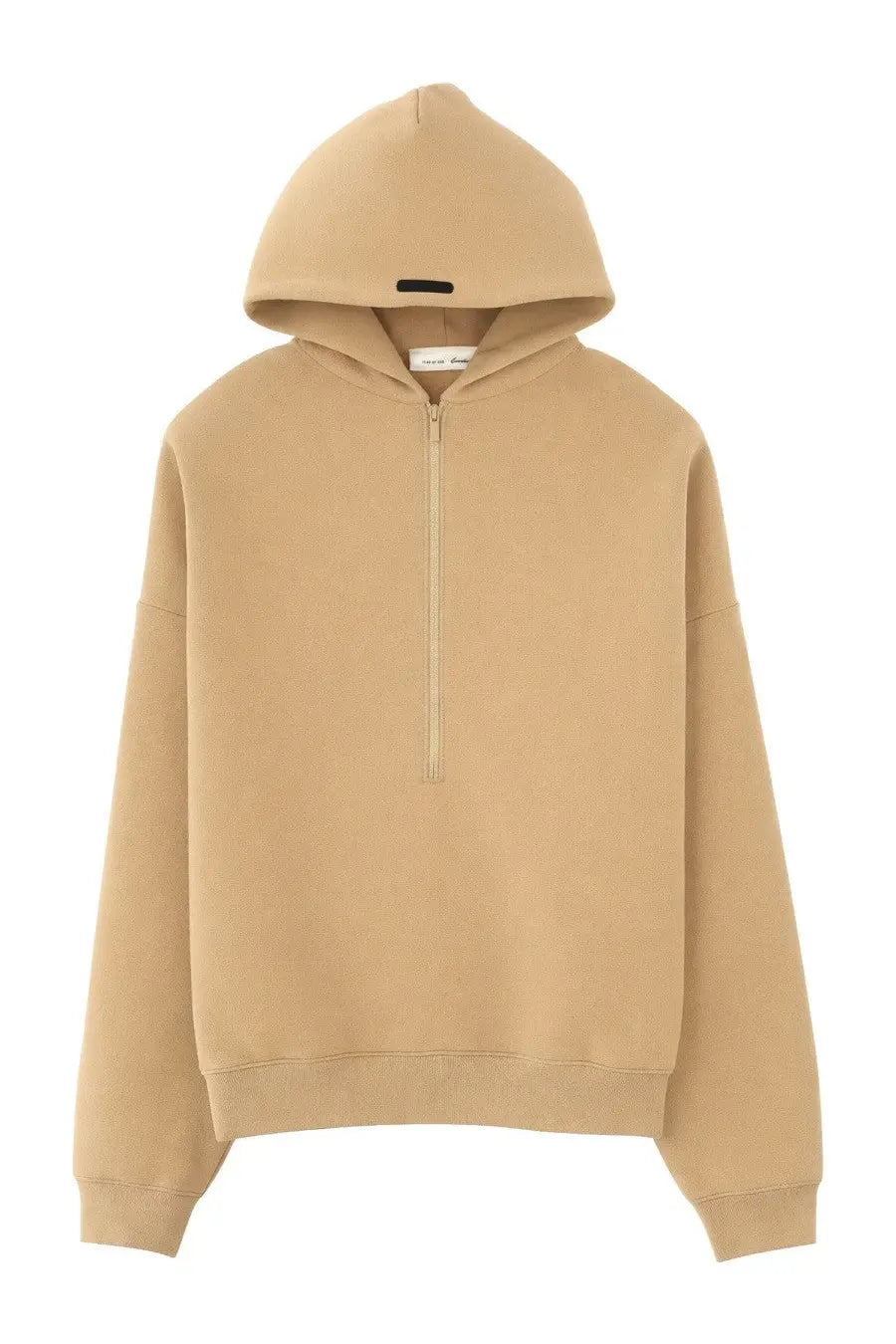 Beige fear of god essentials men’s hooded sweatshirt with half-zip front and ribbed cuffs in cotton blend
