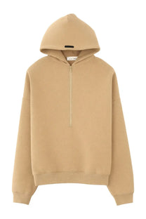 Beige fear of god essentials men’s hooded sweatshirt with half-zip front and ribbed cuffs in cotton blend