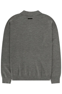Fear of God essentials men’s polo signature 90s grey gray heathered knit sweater with ribbed collar and cuffs