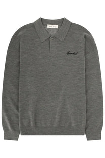 Fear of god essentials men’s polo signature 90s gray heathered long-sleeve shirt with subtle essentials logo embroidery