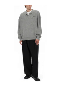 Fear of god essentials men’s polo signature 90s grey gray textured knit sweater with subtle embroidered logo on chest
