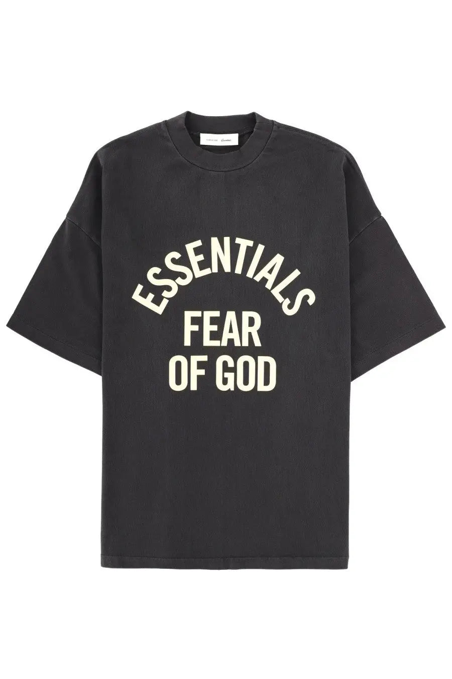 Black oversized cotton t shirt with cream essentials fear of god lettering from fear of god essentials campus 90s collection