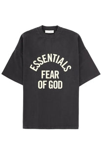 Black oversized cotton t shirt with cream essentials fear of god lettering from fear of god essentials campus 90s collection