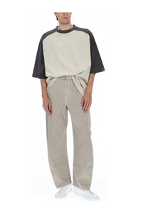 Fear of god essentials men’s beige and black raglan baseball t-shirt with relaxed fit and signature multicolor design