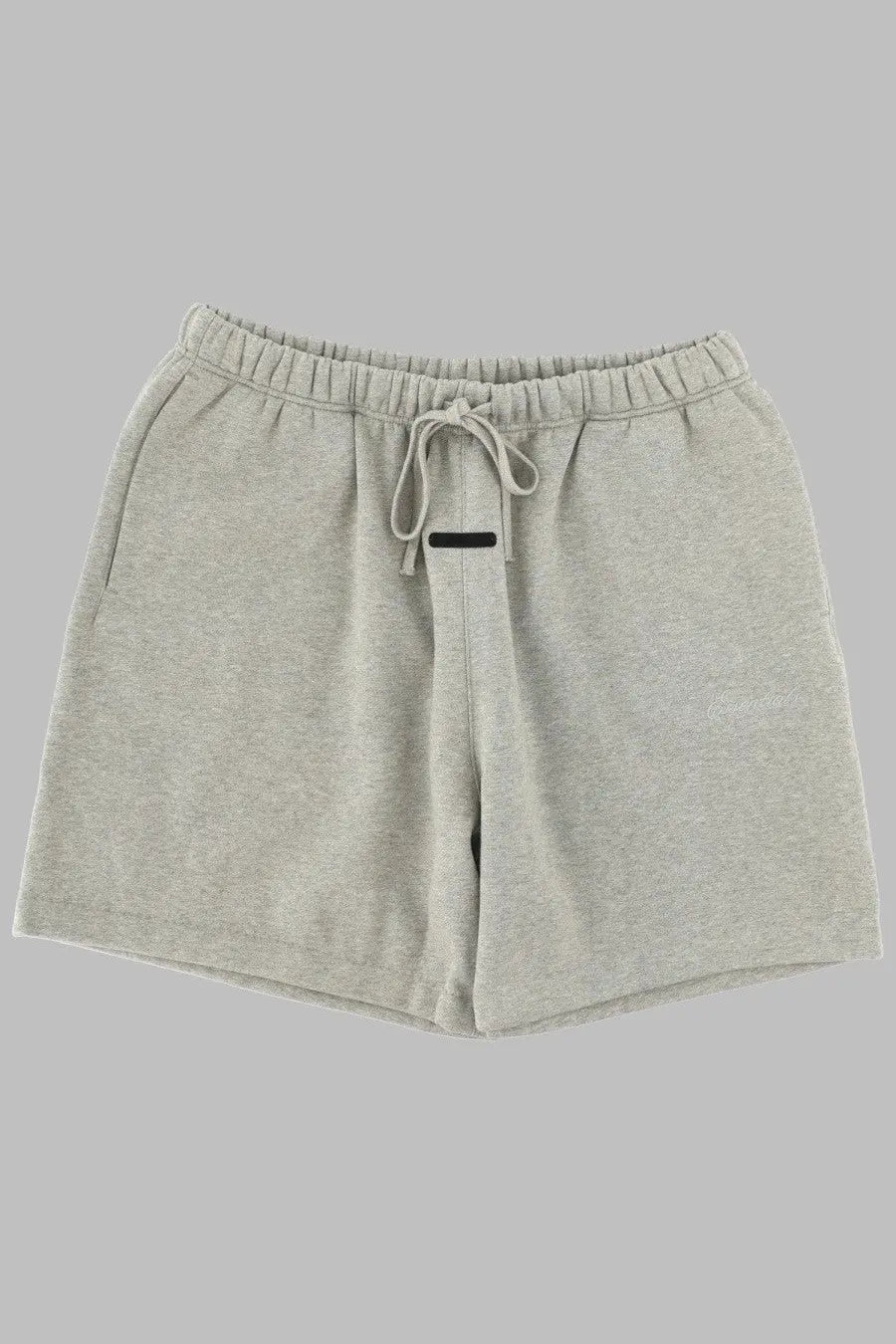 Fear of god essentials men’s light gray heathered sweatshorts in cotton with elastic waistband and matching drawstring