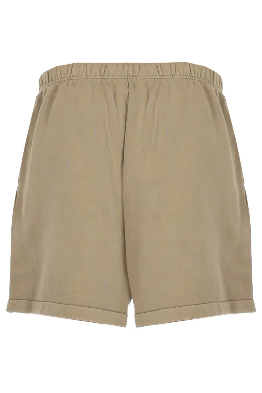 Beige cotton fear of god essentials men’s shorts with elastic waistband and rolled hem for training use