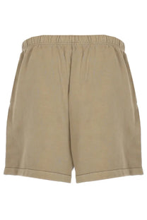 Beige cotton fear of god essentials men’s shorts with elastic waistband and rolled hem for training use