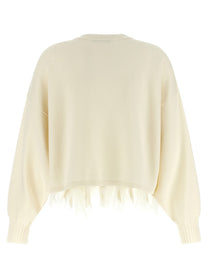 Alberta Ferretti Feather Cropped Sweater White
