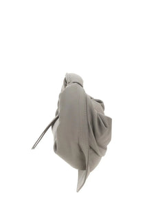 Federico Cina women’s mini tortellino bag in soft light gray leather with ruched design and drawstring closure