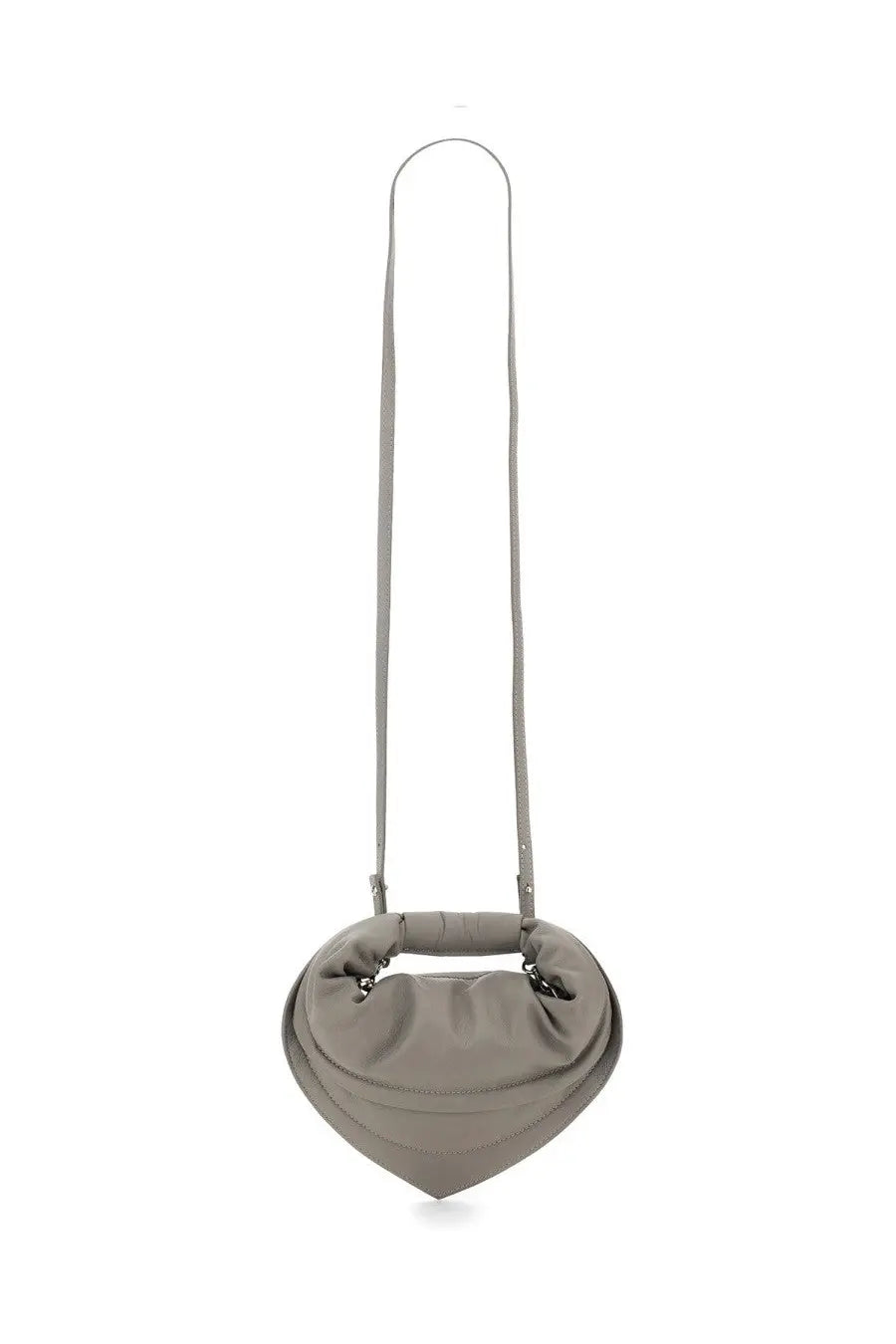 Federico Cina women’s mini tortellino bag grey in soft muted gray heart shape with sleek minimalist design and adjustable strap