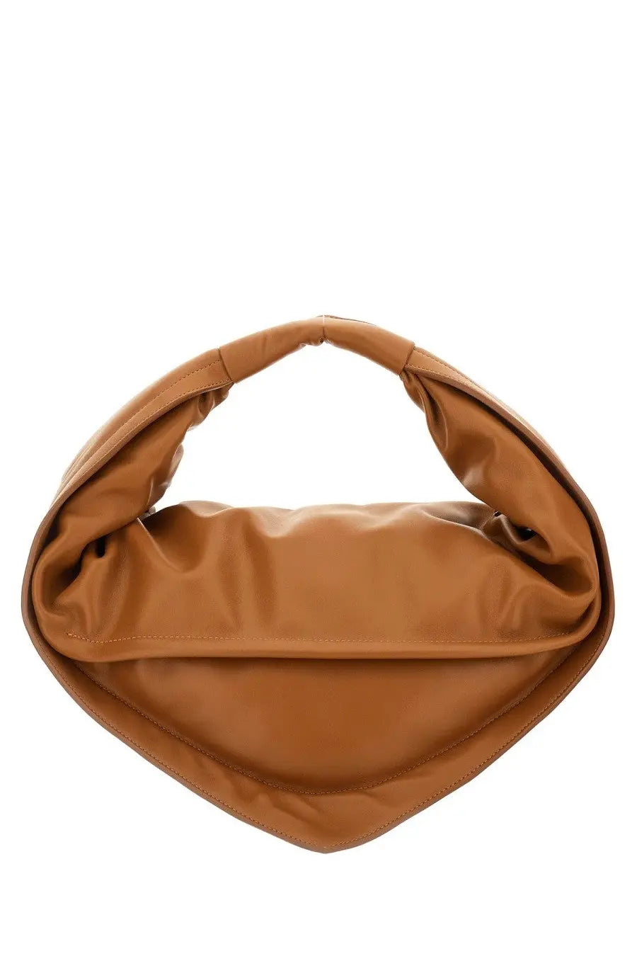 Tan leather federico cina tortellini midi bag with a distinctive twisted handle design by bottega veneta
