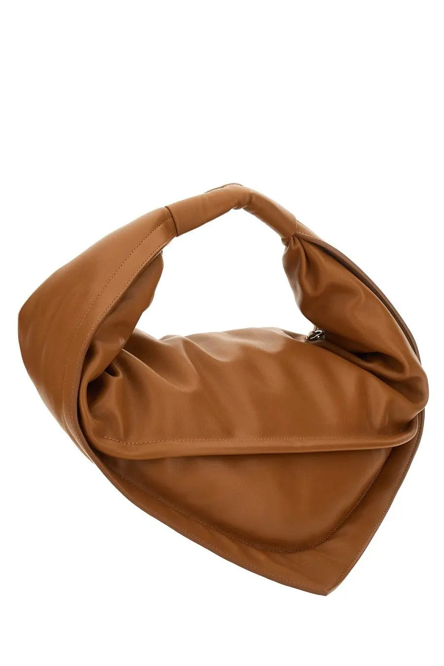 Federico Cina women’s tortellini midi bag in brown tan leather with a soft draped design and single top handle