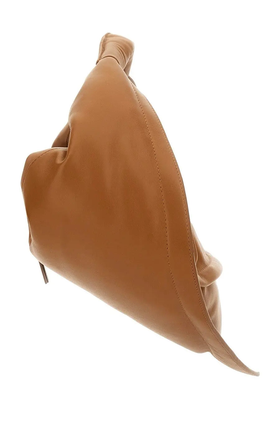 Federico Cina women’s tortellini midi bag in tan leather shoulder design with soft draped silhouette and visible stitching