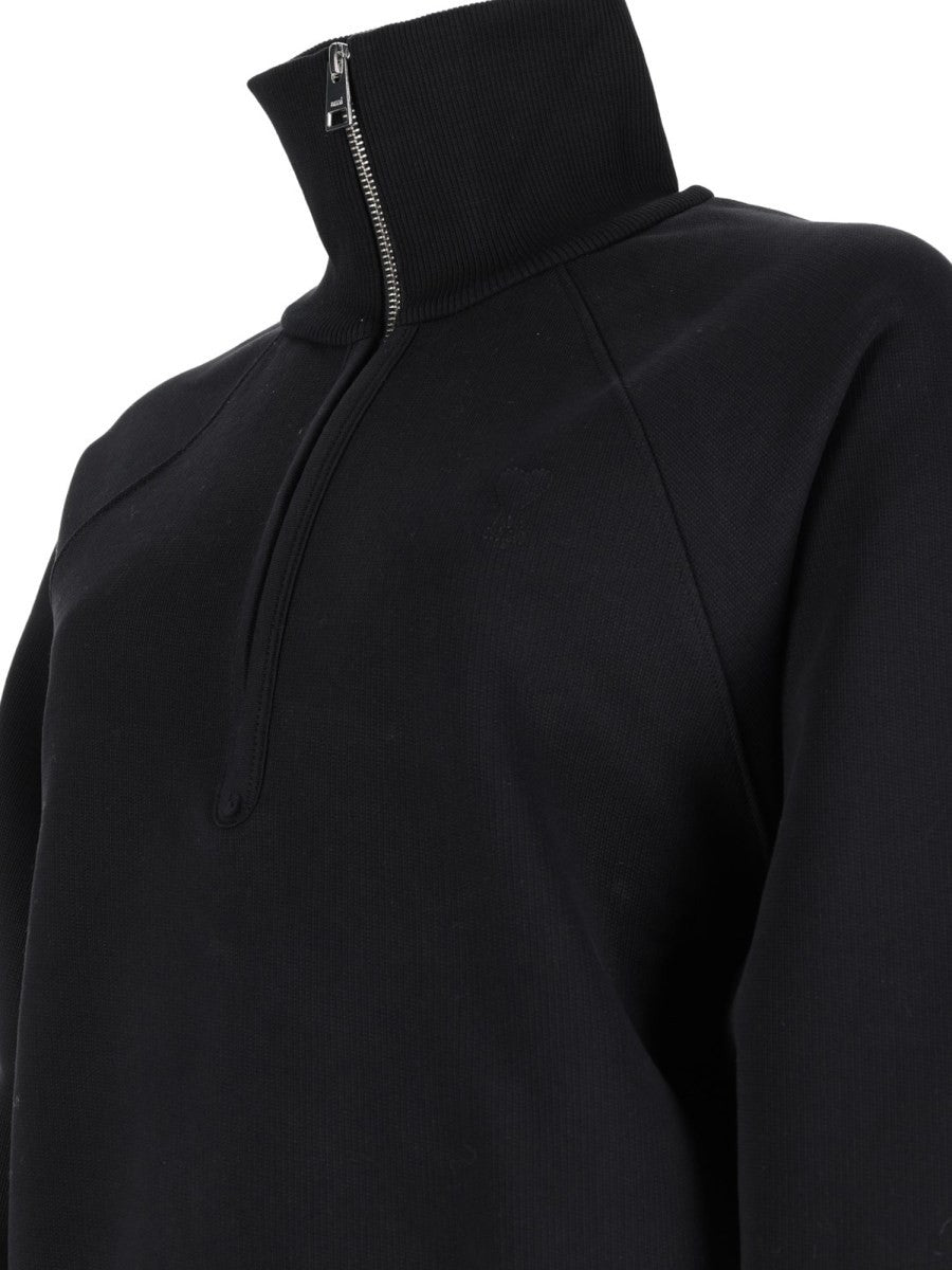 Ami Paris Unisex Felpa Con Ricamato Black