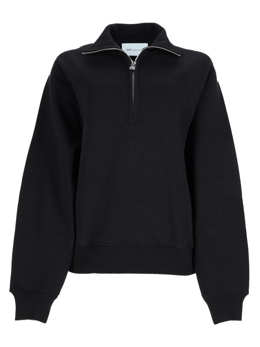 Ami Paris Unisex Felpa Con Ricamato Black