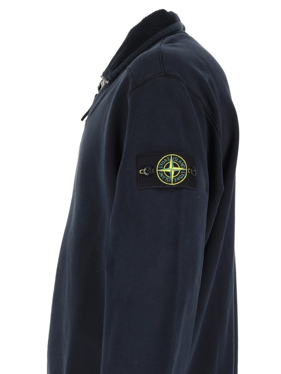 Stone Island Men's Felpa Con Zip Corta Patch Blue