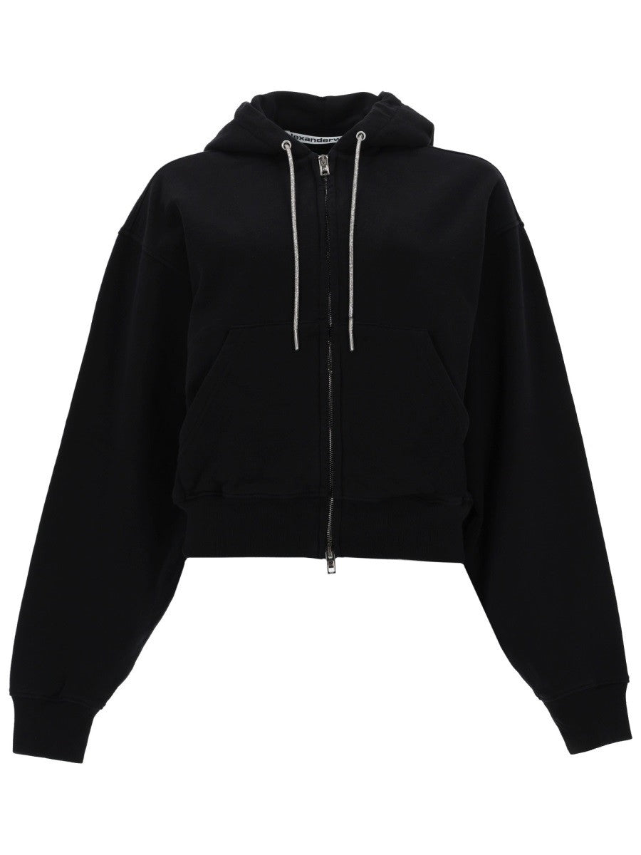 alexanderwang Women's Felpa Con Zip Cappuccio Black