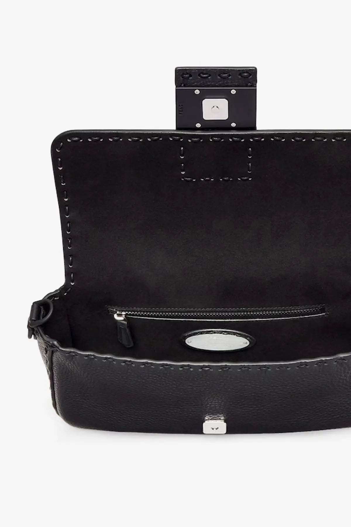 Fendi men’s baguette leather shoulder bag grey with black leather crossbody design and silver-toned hardware accents