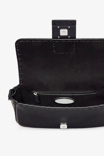 Fendi men’s baguette leather shoulder bag grey with black leather crossbody design and silver-toned hardware accents
