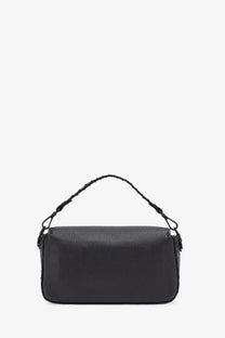 Fendi men’s grey baguette leather shoulder bag with black pebbled leather and braided handle crossbody design