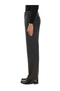 Black wool trousers with a sleek straight-leg cut and subtle pleats at the waistband by fendi mens cashmere pants grey