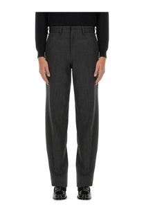 Fendi men’s cashmere pants grey with dark gray wool straight-leg trousers and classic belt loop design