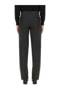 Fendi men’s cashmere dark gray wool trousers with tailored straight-leg cut and subtle pleats at the back