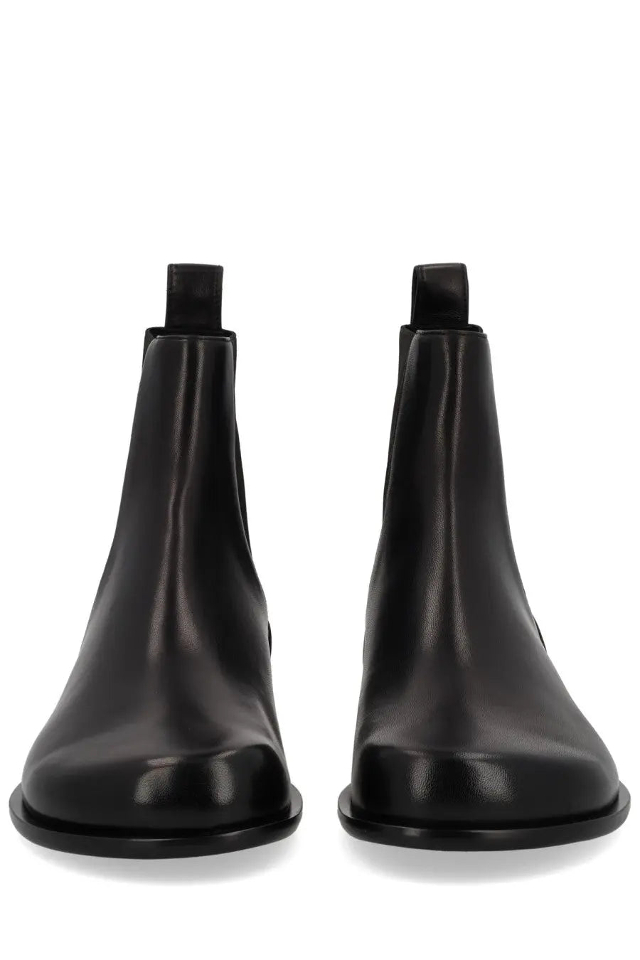 Fendi men’s black leather Chelsea squared FF boot with sleek minimalist design and rounded toe