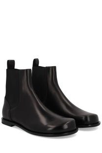 Fendi men’s black leather Chelsea squared FF boot with sleek minimalist design and elastic side panels