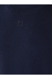 Fendi men’s dark blue ribbed knit cotton and cashmere sweater with subtle embroidered logo on the chest