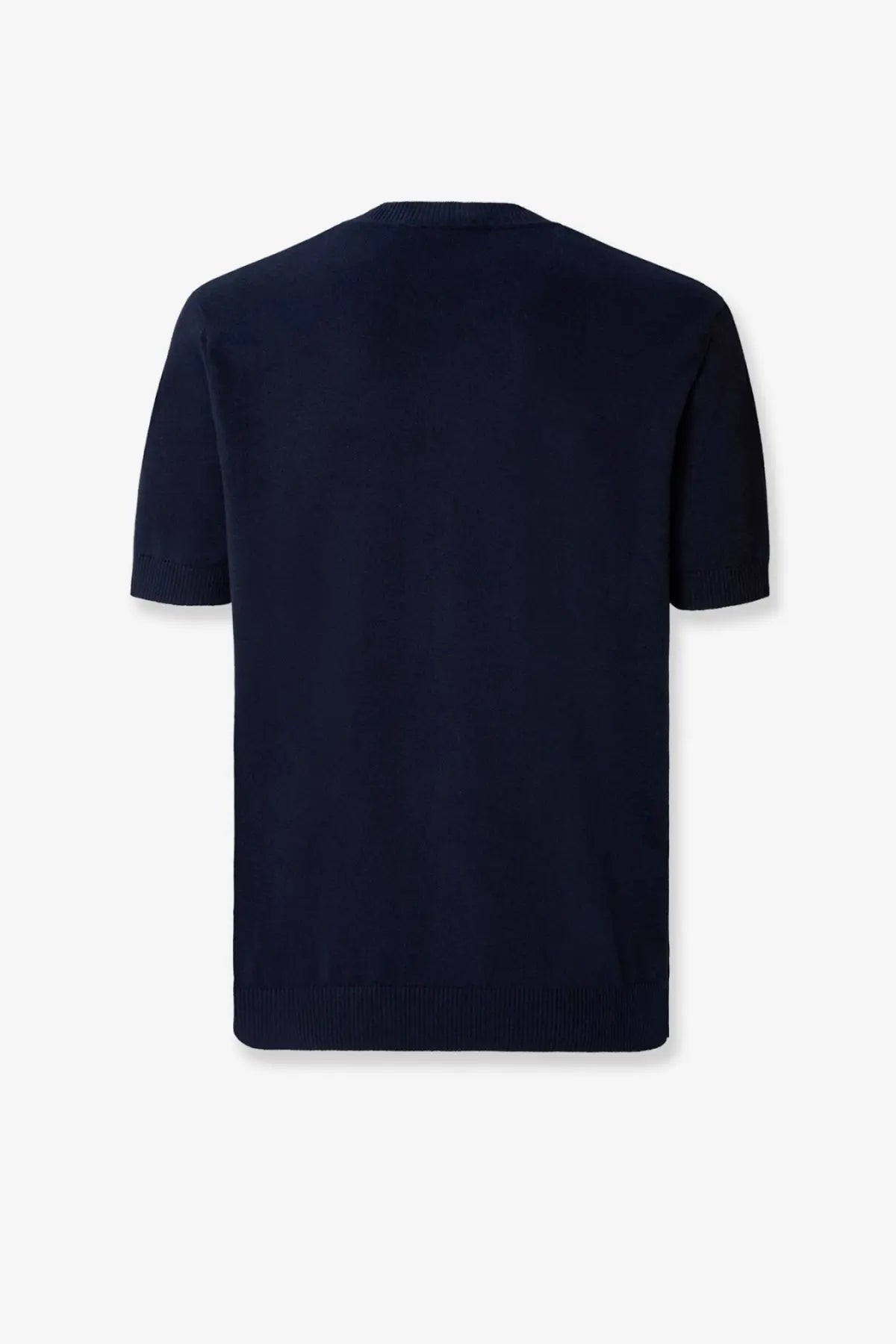 Navy blue short-sleeved knit sweater for men made of cotton and cashmere by Fendi