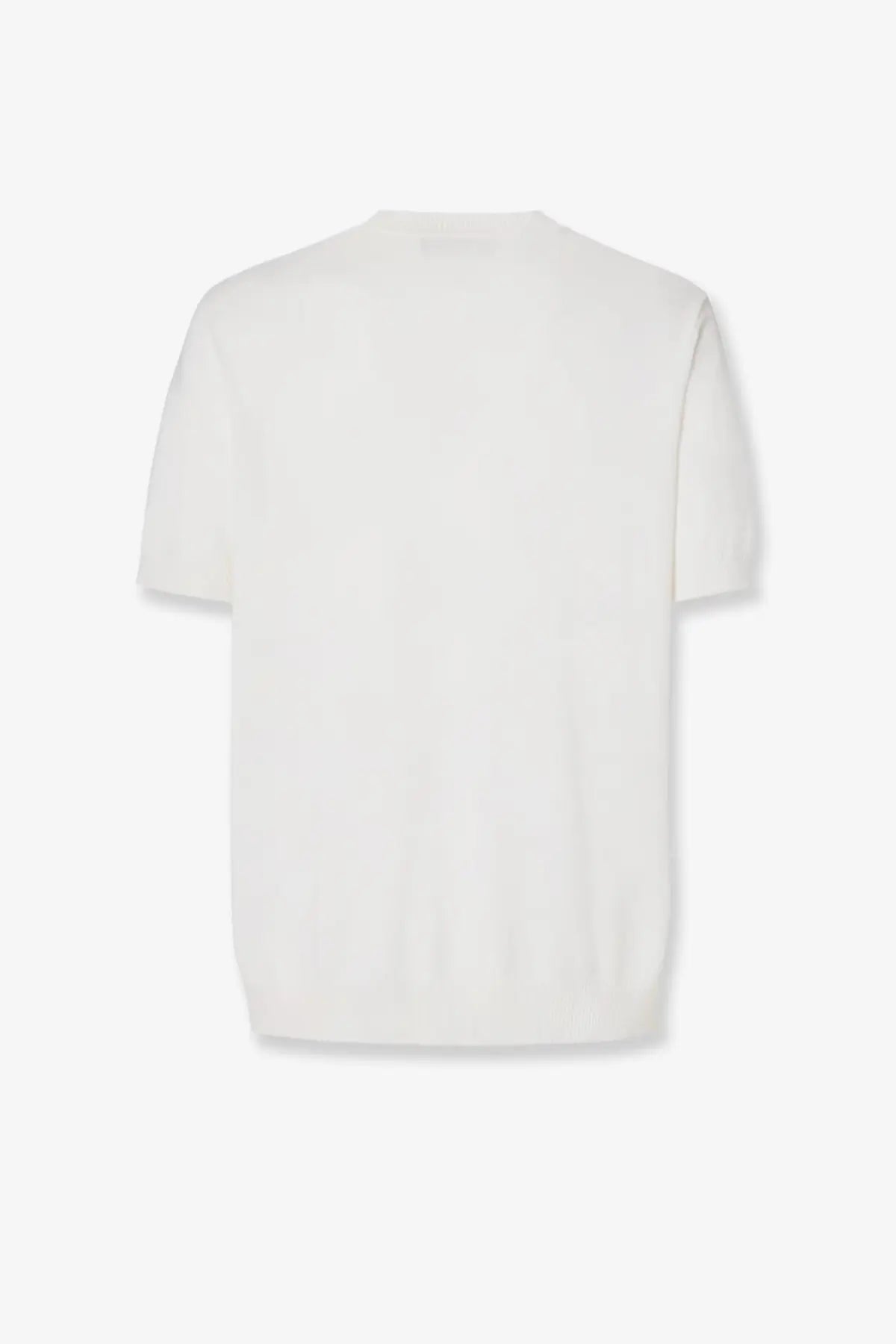 White minimalist short-sleeved knit top with crew neckline and ribbed hem in cotton and cashmere by fendi men