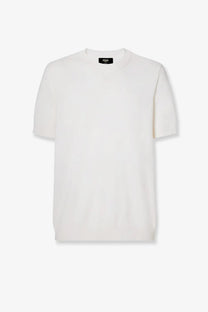 A minimalist white fendi men’s short-sleeved cotton and cashmere knit t-shirt with a classic crew neck and ribbed detailing