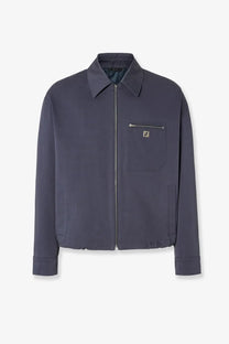 Dark gray fendi men’s cotton jacket with structured collar zipper closure and logo chest pocket for casual wear