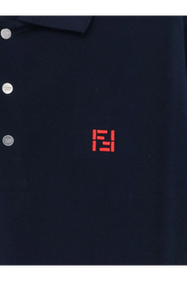 Navy blue Fendi men’s cotton polo shirt with red embroidered logo and silver buttons for casual wear