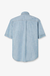 Fendi men’s cotton shirt blue with light blue denim short sleeves classic collar and subtle texture