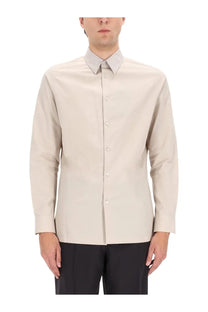 Fendi men’s cotton shirt white beige long-sleeved button-down with subtle contrast collar front view