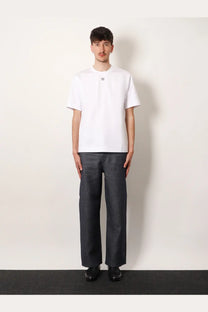 Fendi men’s white cotton short-sleeved t-shirt with a small black logo on the chest front side