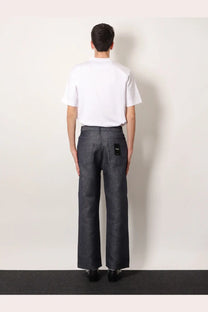 Fendi men’s dark gray wide-leg denim trousers with cotton and silk blend featuring minimalist design and subtle stitching