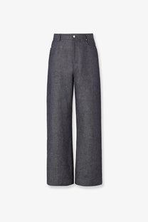 Dark gray wide-leg trousers with subtle textured weave and denim-like cotton and silk construction by fendi men