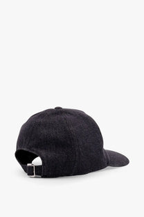 Black denim baseball cap from fendi featuring a silver buckle adjustment strap on the back side