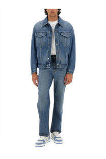 Fendi men’s blue denim jacket with classic button-front design and two chest pockets made of durable denim