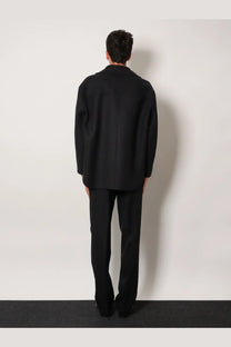 Black tailored blazer with structured silhouette and clean lines featured in fendi men’s double breasted wool felt peacoat grey