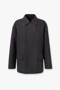 Fendi men’s dark gray double-breasted wool felt peacoat with notched collar and matching buttons