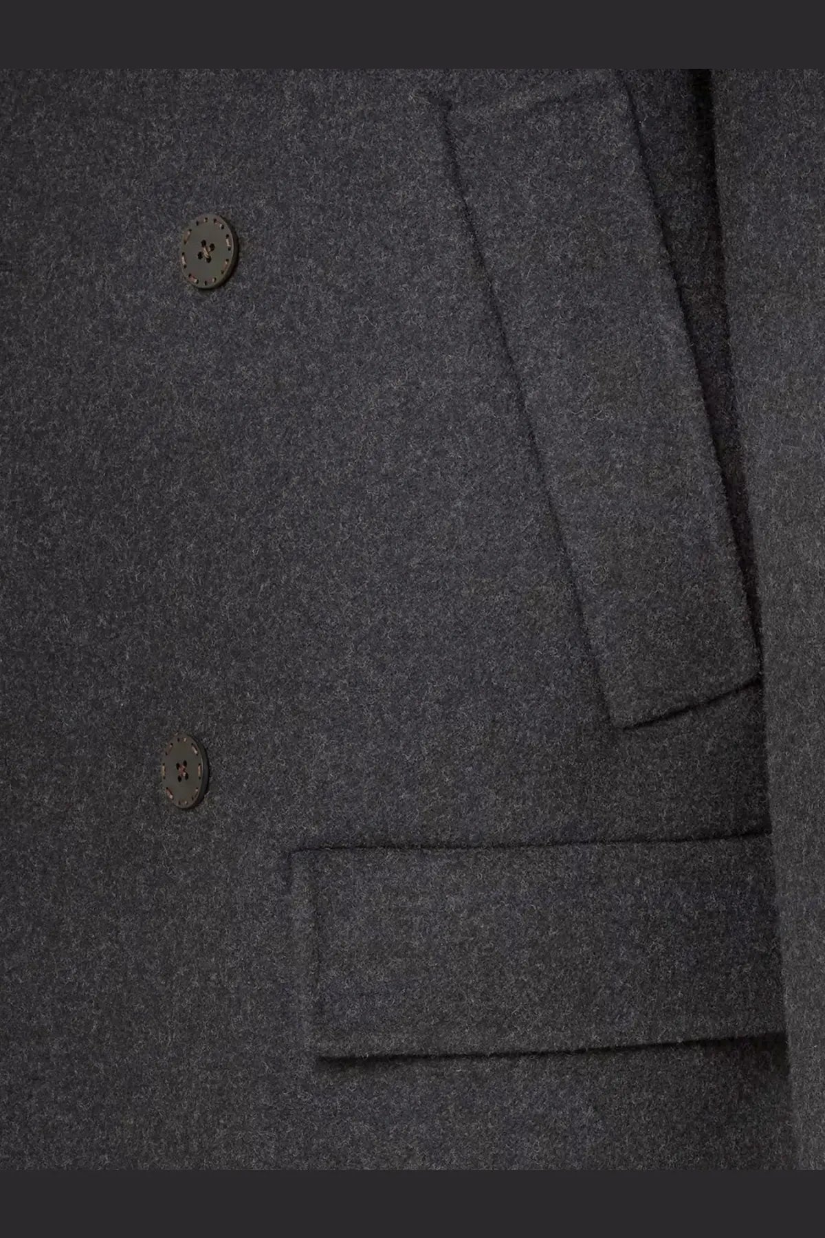 Fendi men’s double breasted wool felt peacoat grey with dark gray woolen fabric matching buttonholes and subtle texture