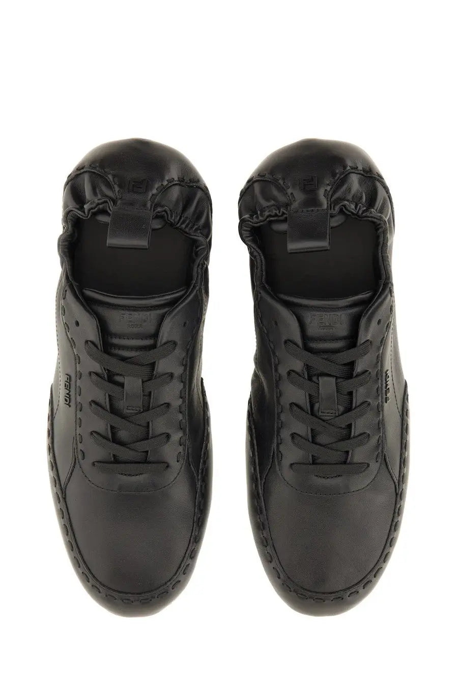 Fendi men’s fendi fit sneaker black with sleek leather upper elasticated collar and subtle stitching details