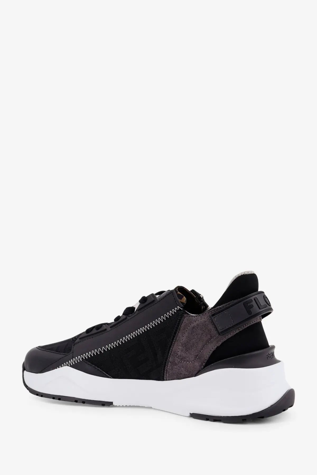 Black and gray suede fendi flow slip on sneakers with chunky white sole for men