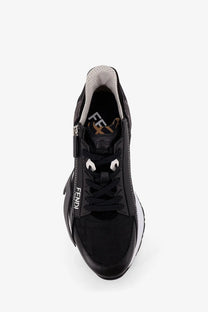 Fendi men’s black slip on sneaker with white accents and distinctive logo on the side for casual wear