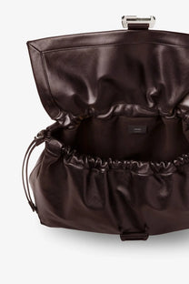 Dark brown fendi leather clutch with ruched design and silver-toned clasp for men’s fendi flux maxi messenger bag