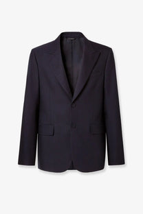 Fendi men’s formal black wool blazer with subtle pinstripes and classic two-button design for elegant occasions